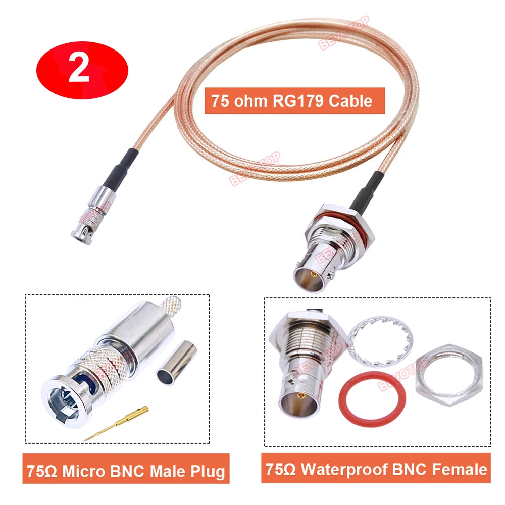 BEVOTOP 75 Ohm BNC Female to Micro BNC Male Plug RG179 Cable HD BNC Video Micro BNC to BNC Jumper Pigtail 10CM~20M