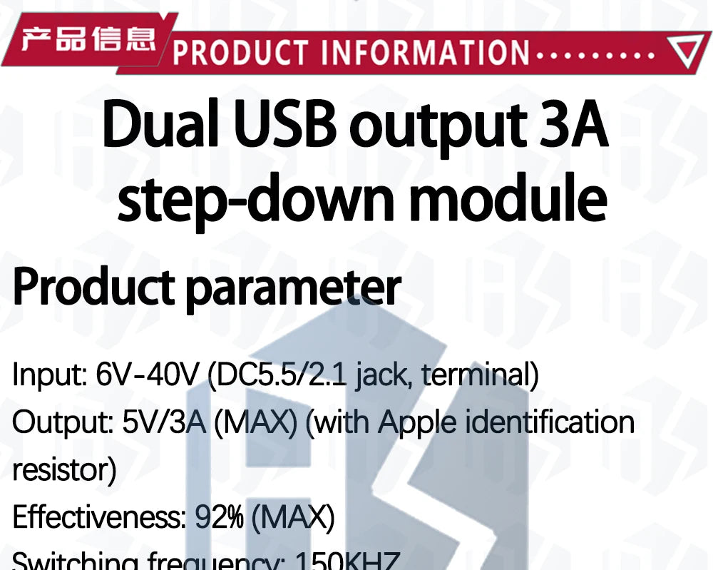 BS LM2596 DC-DC Buck Converter Module - 6V-40V Input to Dual USB 5V/3A Output for Automotive Use