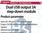 BS LM2596 DC-DC Buck Converter Module - 6V-40V Input to Dual USB 5V/3A Output for Automotive Use