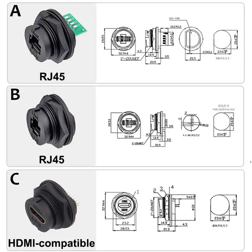 D Type Waterproof Chassis Connector USB Micro Type-C HDMI-compatible Female Converter Socket Panel Mount DIY Jack W/ Dust Cover
