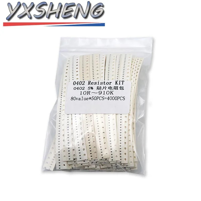 4000PCS 2000PCS SMD Resistor KITs 1% 5% 0402 0603 0805 1206 1210 10R 100R 220R 330 470R 10K 100K 80Values Resistance Sample Pack