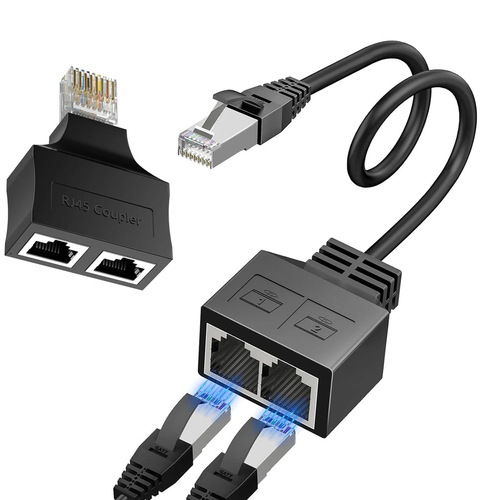 RJ45 8P8C Eight Core Network Cable Splitter Network Tee 1 Male to 2 Female Adapter Network Extender CAT6/CAT5