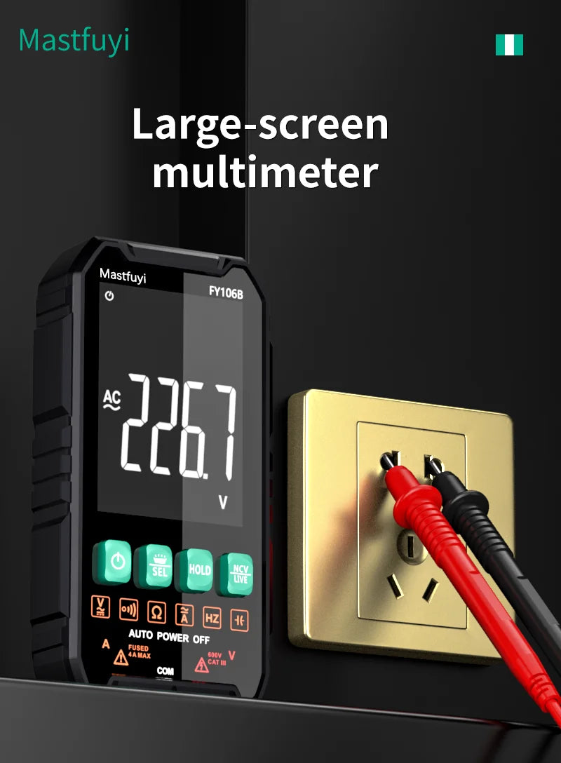 MASTFUYI Auto-Ranging Digital Multimeter High Precision 6000 Counts True RMS Tester Capacitance Ohm Hz Test Electrician Tools
