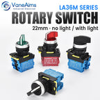 22mm LA36M Rotary Switch with LED Light 12V 24V 220V Knob Selector 2 position 3 Position Start Stop Switch On Off VaneAims