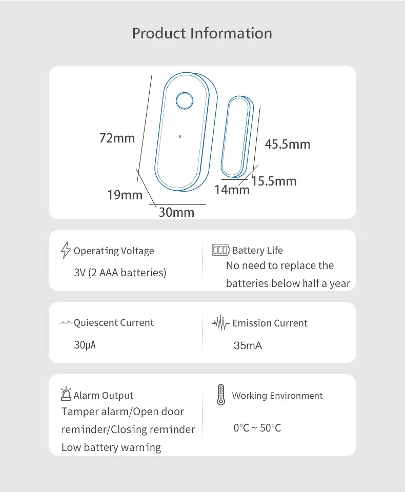 Tuya WiFi Door Sensor Window Anti-intrusion Door Open Close Burglar Security Alarm Magnetic Sensor Smart Life Alexa Google Home