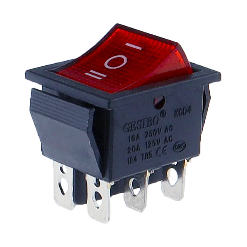 1PCS KCD4 Rocker Switch Power Switch ON-OFF-ON 3 Position 6 Electrical equipment With Light Switch 16A 250VAC/ 20A 125VA
