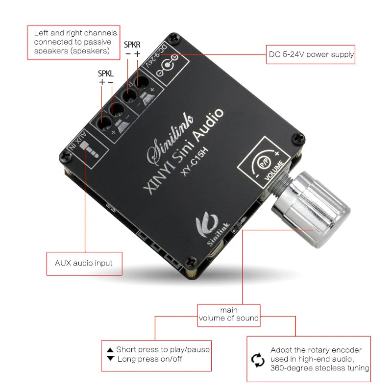 Bluetooth 5.0 Mini Cool Audio Digital Power Amplifier Board 20W*2 50W*2 100W*2 Stereo Wireless AMP Amplificador Module AUX Input