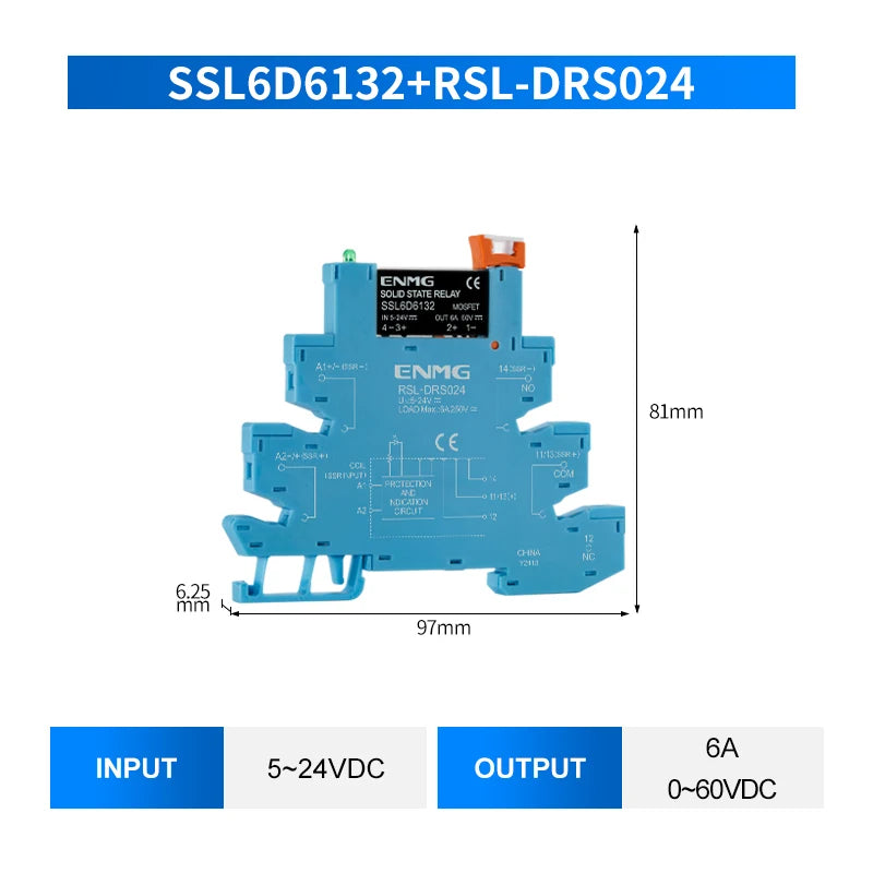 ENMG 1Pcs Slim Relay Modules DIN-Rail SSR Solid State Relay Integrated PCB 6A 2A DC Control DC AC 5V 12V 24V 220V Mount Power 41