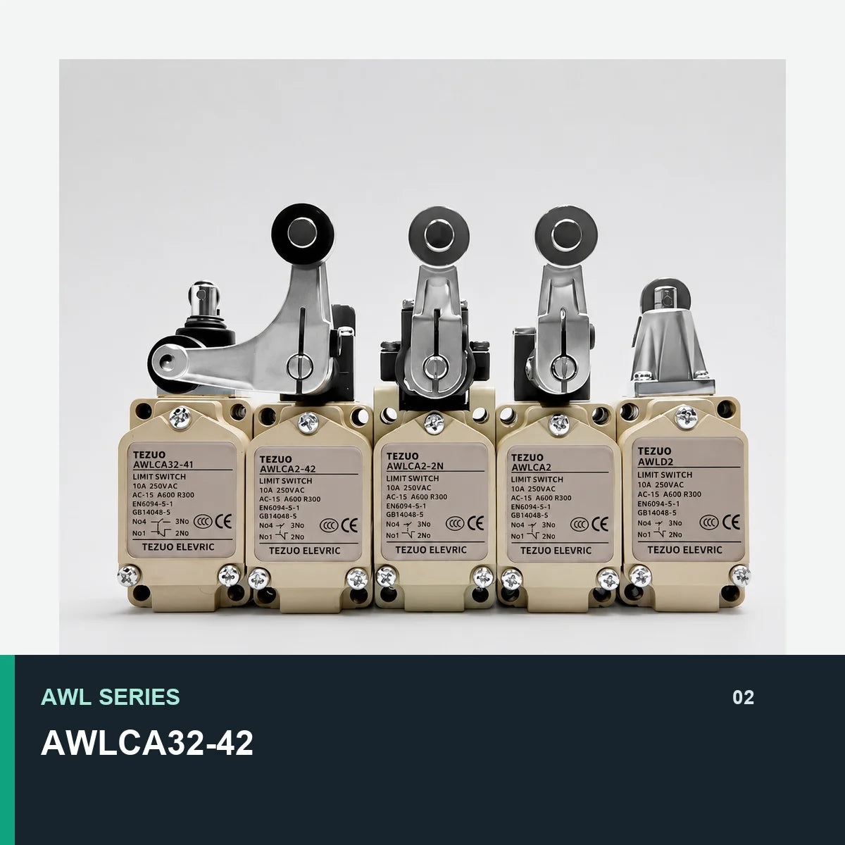 TEZUO AWL Series IP67 Limit Switch, 15 Actuator Models for Industrial Automation
