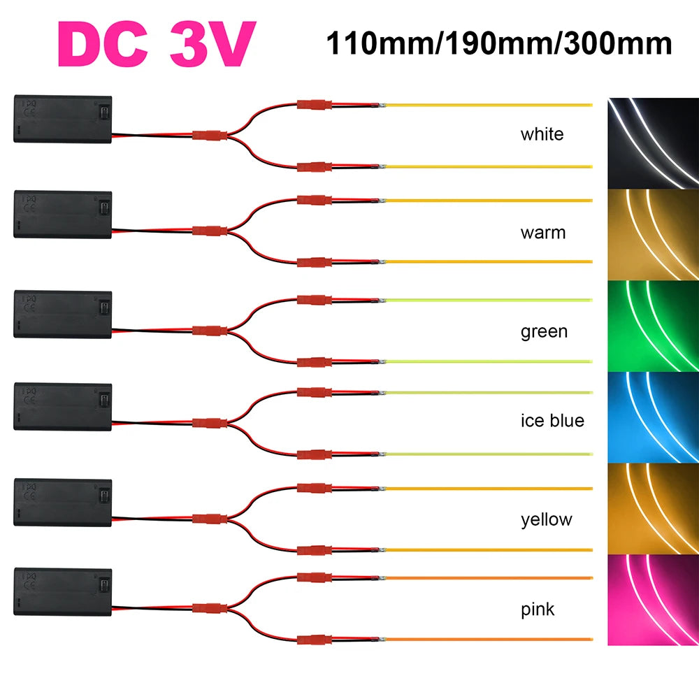 3V 110mm 190mm 300mm LED COB Filament Flexible Battery Lamp White Green Ice Blue Pink Retro Edison Bulb Parts LED Diode Decor