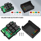 with 6 Way Relays and 14 x ATC/ATO Blade Fuses 12 Volt Fuse Box Relay Box Fuse Relay Box 12V Automotive Universal Fuse Panel
