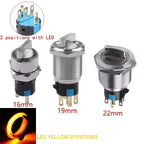 16/19/22mm, Metal Rotary Switch, Selected Toggle Switch With LED 12-24V, 2 Positions / 3 Position Waterproof