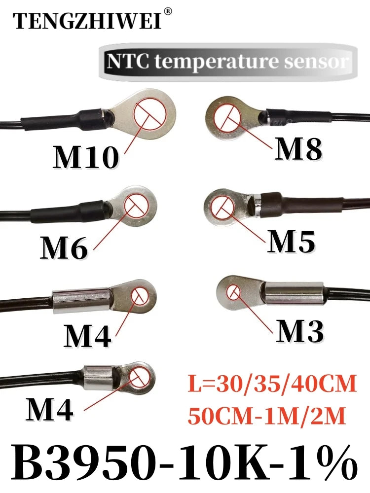 NTC Temperature Sensor Temperature Measurement Thermistor 10K B3950 1% M3M4M5M6M8M10 Inverter Fan Wire Ear Fixed Probe