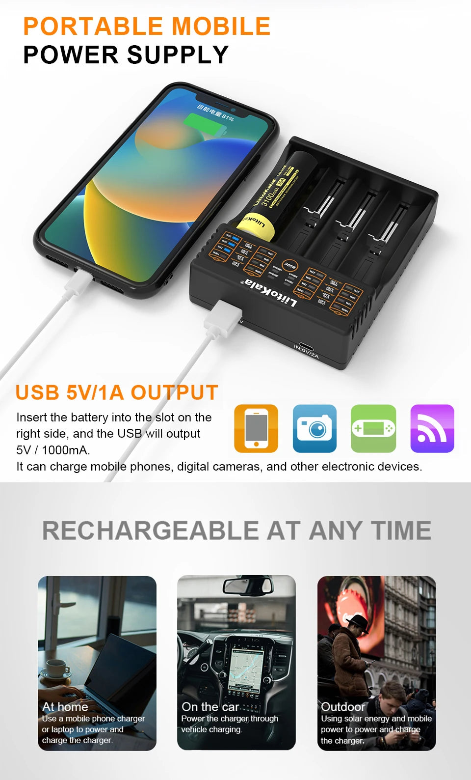 LiitoKala Lii-402 18650 Smart Battery Charger 1.2V 3.7V 3.2V 3.85V for 26650 18500 18350 17500 16340 14500  Battery