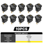 FILN 10Pcs 12V 24V 110V 220V Round Rocker Switch 3 Pin ON OFF LED Lighted Car Dash Boat Marine RV SPST Toggle Switch