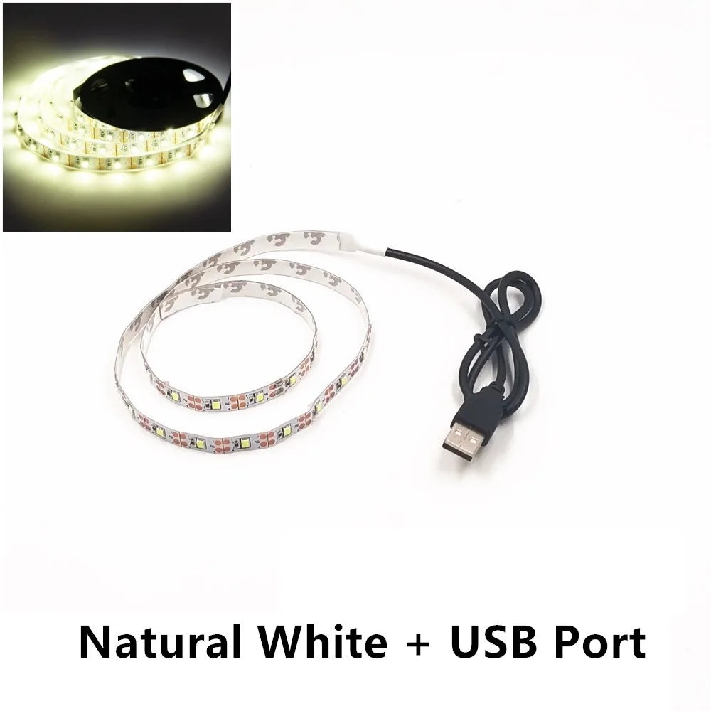5M USB LED Strip Light 5V 3528 1 Meter 5 Meter Yellow Cool White Pink Green Blue Red SMD Ribbon Ceiling Cabinet Light Waterproof