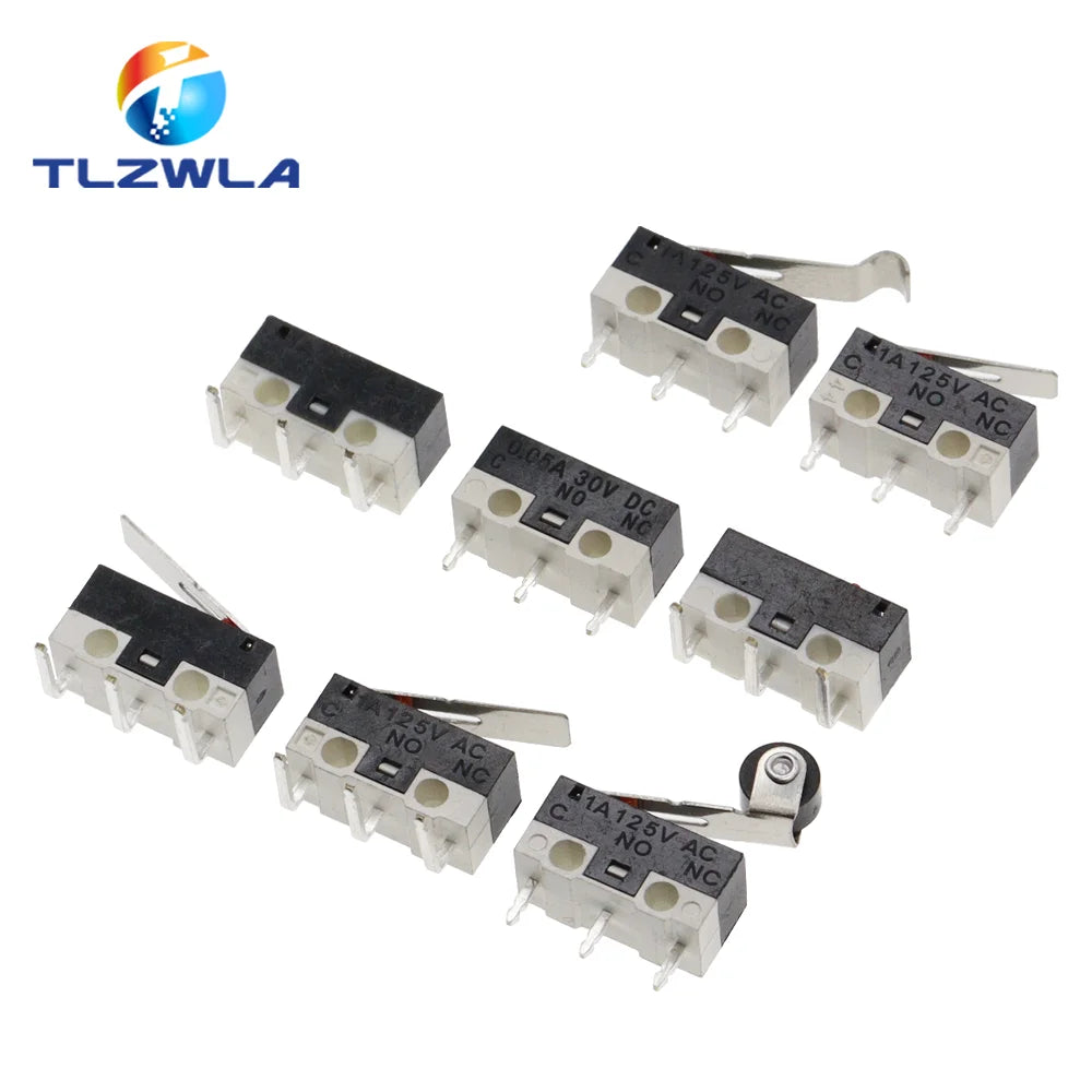 10PCS Micro Limit Switch Momentary Push Button Switch 1A 125V AC Mouse Switch 3Pins Long Handle Roller Lever Arm SPDT 12X6X6MM