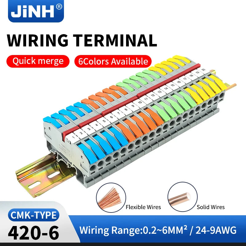 6MM DIN Rail Terminal Blocks Free Splicing Compact Quick Lever Wiring Connector Spring Cable Connection Terminal Press 32A 450V