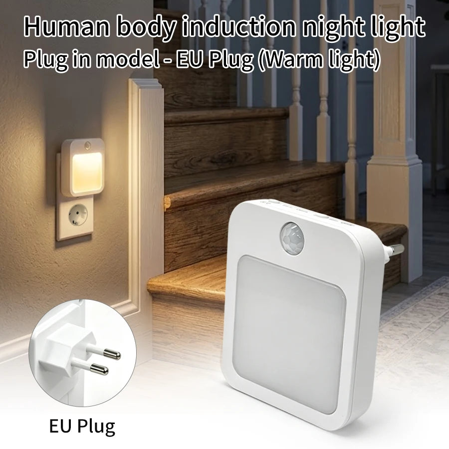 Motion Sensor Plug in Night Light 5 Brightness Dimmable LED Lamp for Bedroom Hallway Stairs Lighting 100-240V