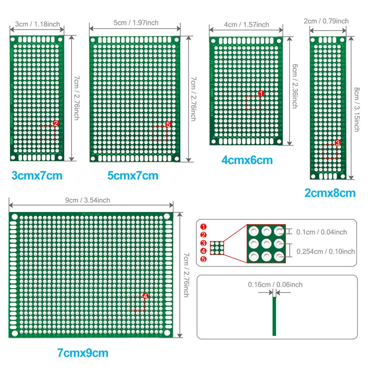FR4 Double Sided PCB Board Tinned ( 2X8 3X7 4X6 5X7 7x9 cm ) Circuit Perfboard 2.54mm 40 Pins Male Female Pin Header Gold Plated