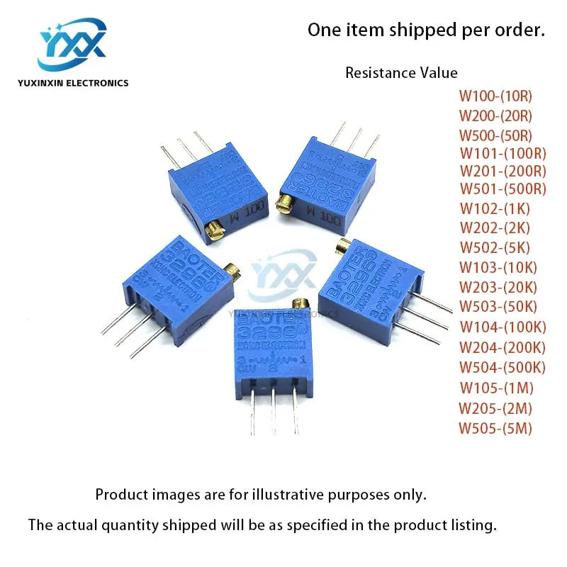 5PCS 3296W Multi-Turn Adjustable Potentiometer 100R 200R 1K 2K 5K 10K 20K 50K 100K 200K 500K 1M Metal Shaft Long/Short