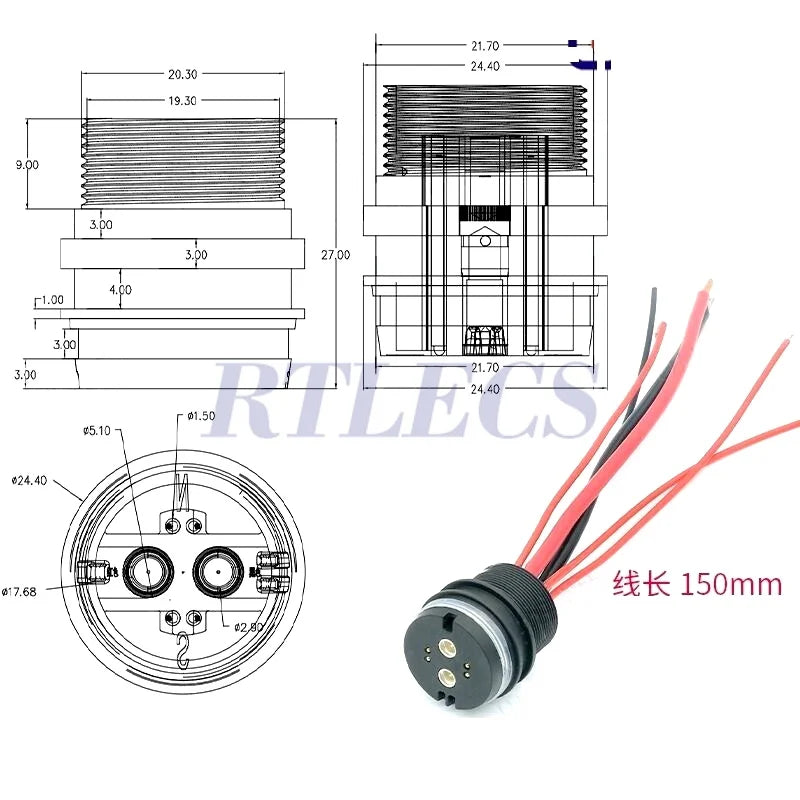 Waterproof Magnetic Circular Connector 18A 24V Male Female 4+2 Pin DC Power Charger Military-grade 12AWG Wire Threaded Gold Plat