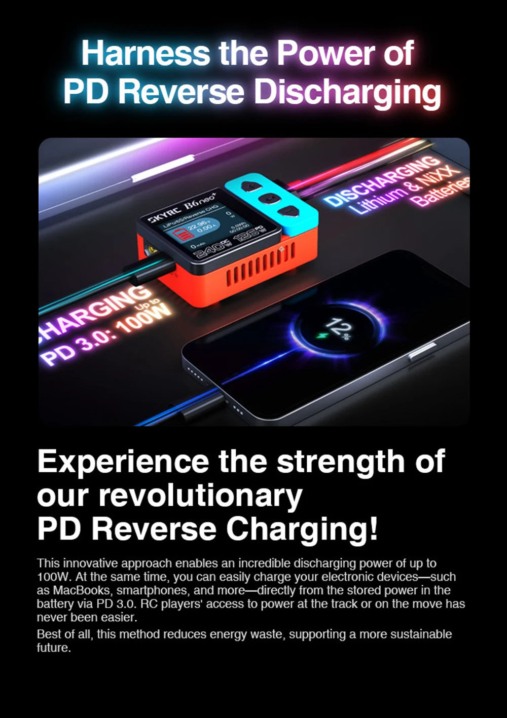 SkyRC B6 neo Smart Charger DC 200W PD 80W LiPo Battery Balance Charger SK-100198 Compact 6S Charger Discharger