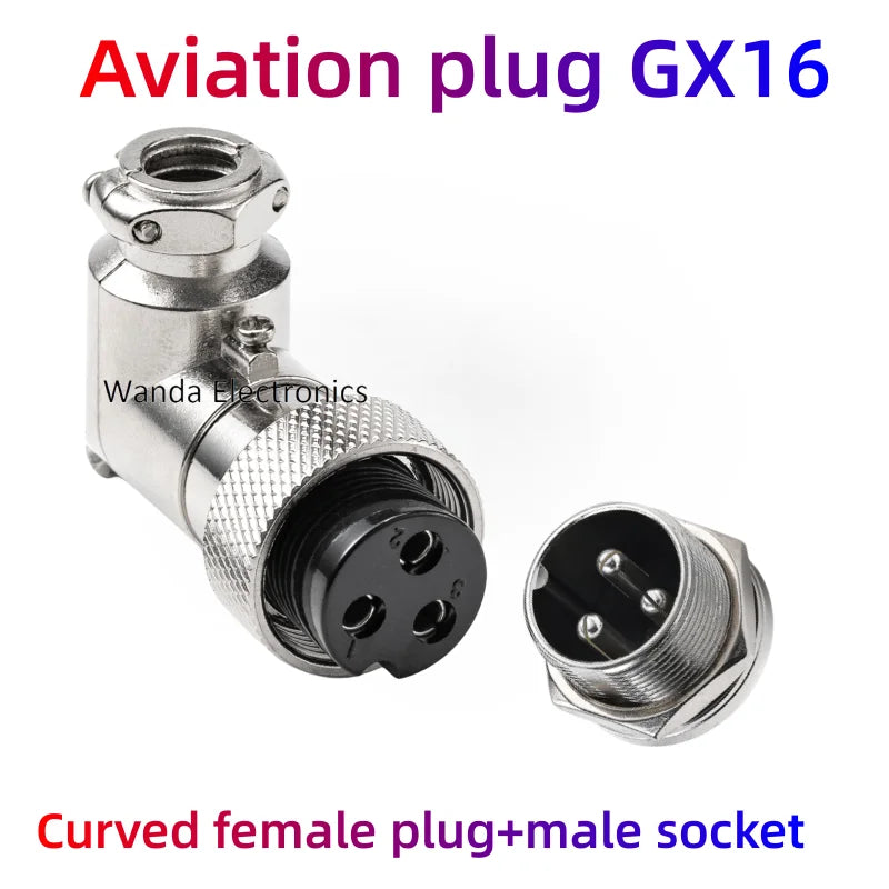 90 Degree Right Angle GX16 Aviation Connector, 2‑8 Pin L‑Shape Male Female Circular Plug Socket for Industrial Equipment