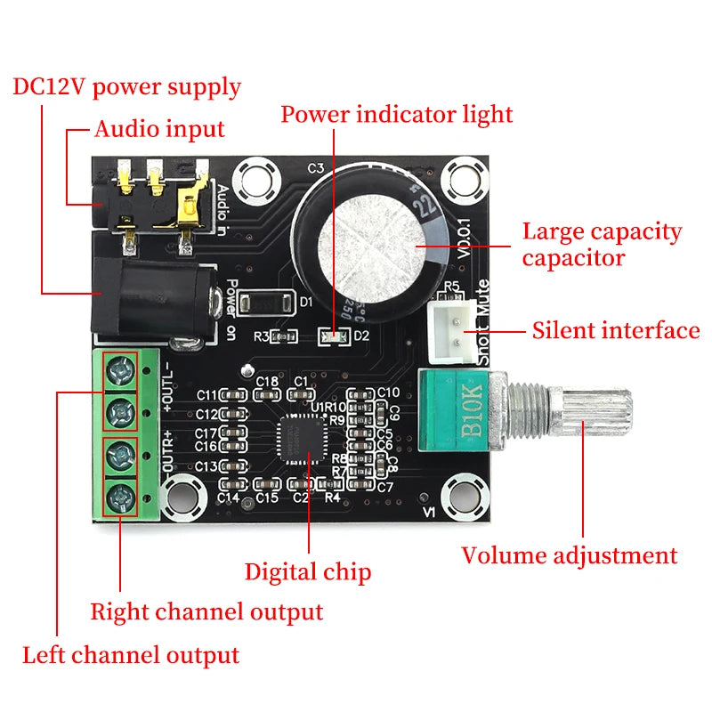 PAM8610 Dual Channel Audio Amplifier Board Module 12V 15W*2 High Power Pure Digital HD Amplifier