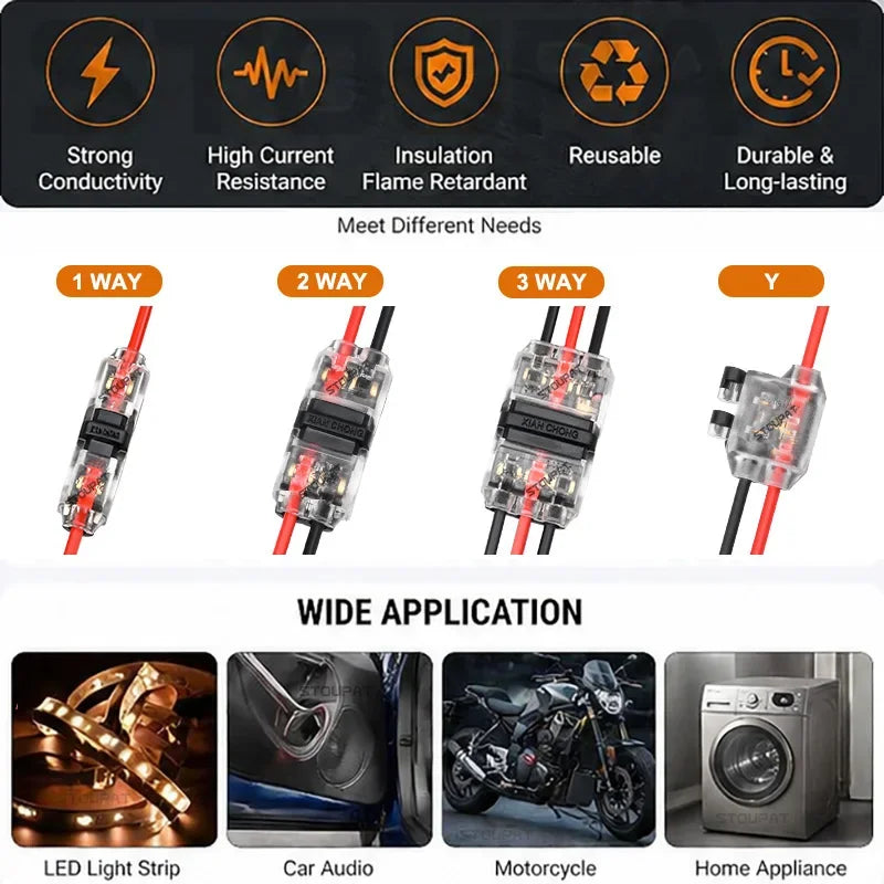 I-Type 1/2/3pin LED Wire Connector Quick Splice Cable Terminal Block for LED Strip, Audio, Car, Home Appliances Wiring AWG20-22