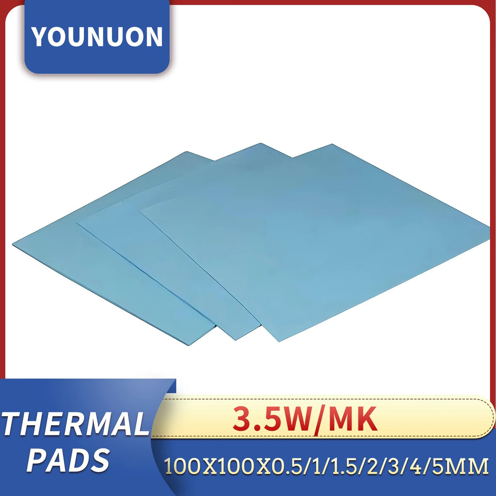 YOUNUON 100x100mm 0.5mm 1mm 1.5mm 2mm 3mm 4mm 5mm tichkess Thermal Pad CPU Heatsink Pad Cooling Conductive Silicone Thermal