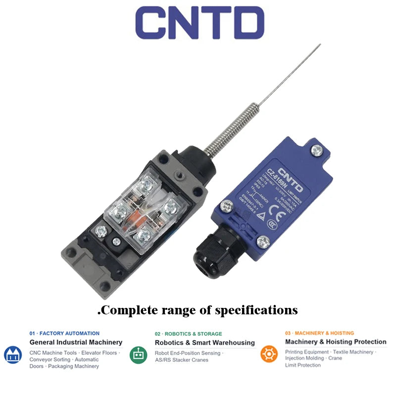 CNTD CZ-8169N 10A IP67 Spring Rod Vertical Limit Switch 250VAC 1NO 1NC SPDT Zinc Alloy Industrial Automation