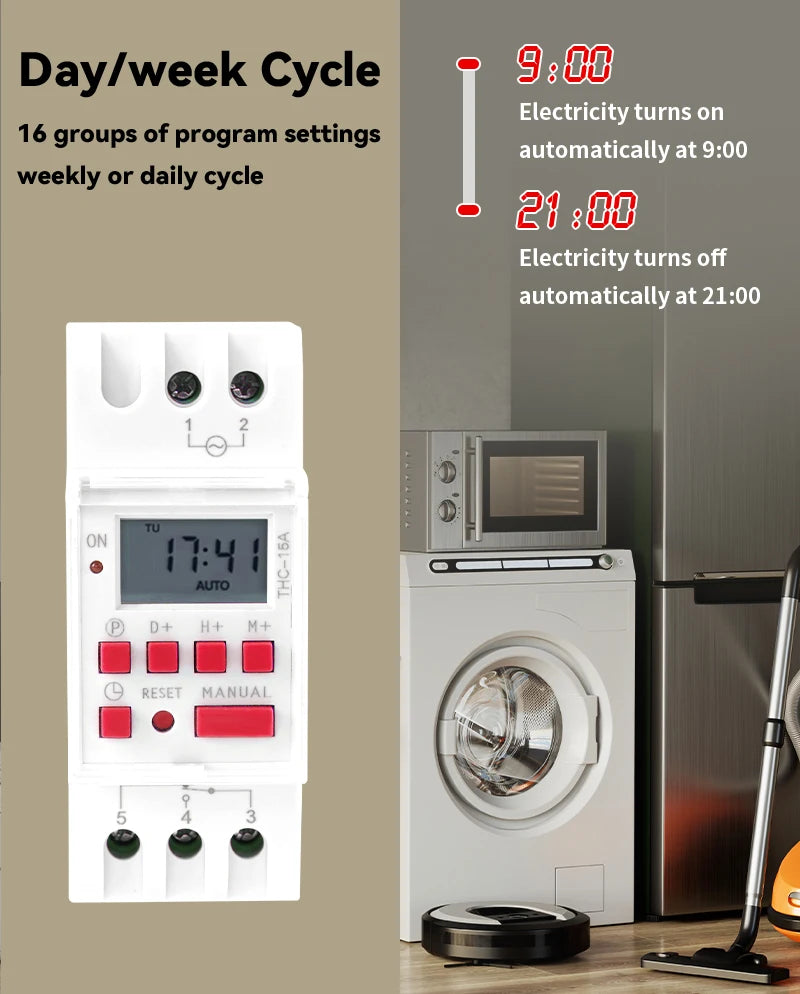 GEYA THC-15 Digital Timer Switch Weekly Programmable Timers 16A 20A 30A ACDC12V 24V 110V 220V 240V Timers