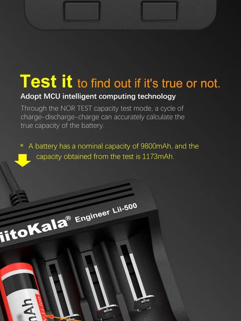 LiitoKala Lii-500 Battery Charger 4 Slot LCD Tester for 18650 26650 AA AAA Flashlight Vape Li-ion NiMH Rechargeable Cells