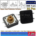 20 Pcs Tactile Pushbutton Switch 12*12*7.3MM Micro Switch Pushbutton A14 A24 Pushbutton Cover 12x12x7.3MM Square Head Pushbutton