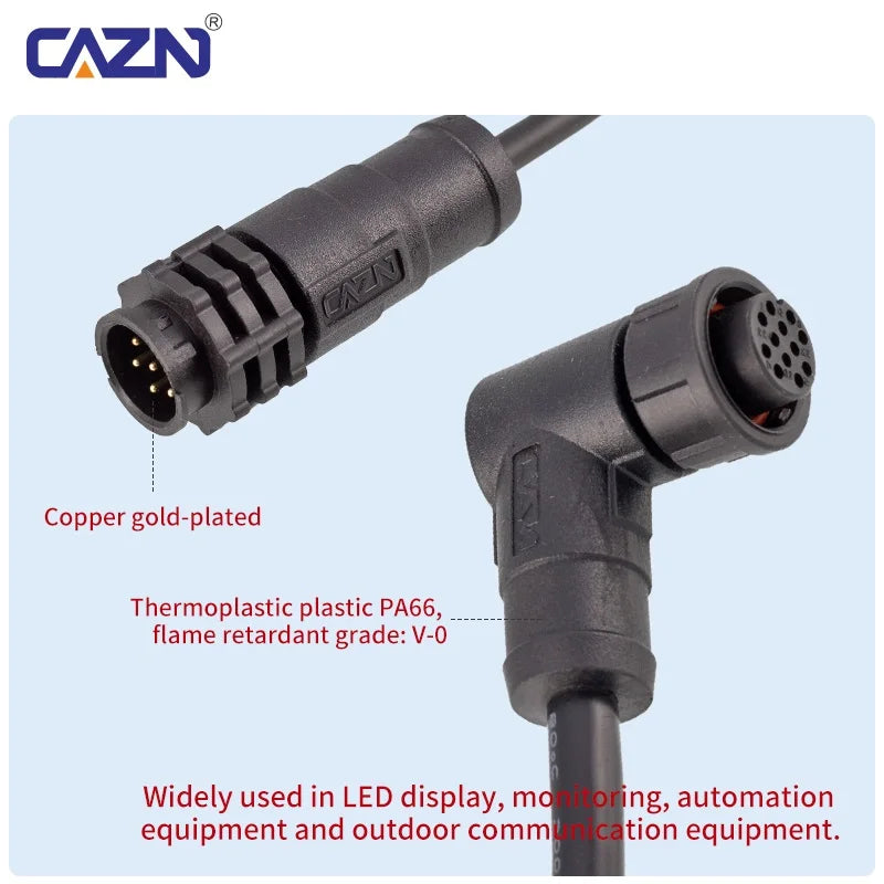 CAZN Plastic Straight Angled Male Female Circular Connectors E10 Waterproof Bayonet Connector 2-12 Pin with Unshielded PVC Wire