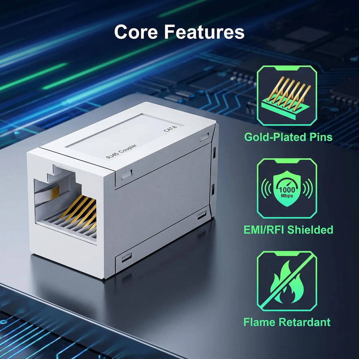 Shielded Gigabit RJ45 Ethernet Coupler, Gold Plated LAN Cable Extender Adapter Compatible with CAT5/CAT5E/CAT6 for Home Office