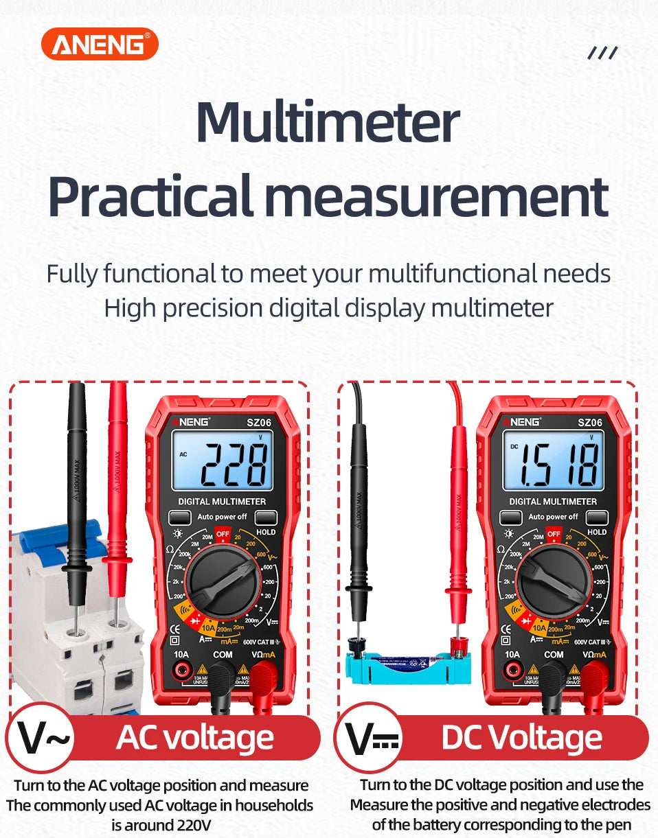 ANENG SZ06 Multimeter 2000 Diode Ohm Professional Smart Mini Multimetro Counts Digital AC/DC Voltage DC Current Tester Tools