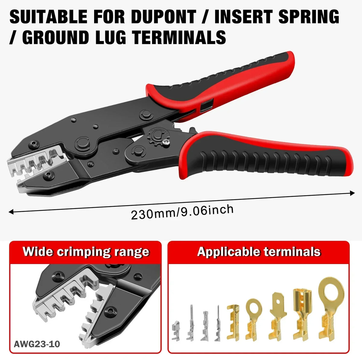 HS-2560 Crimping Pliers for XH2.54/SM2.54/Dupont/3.96/2.8/4.8/6.3/OT Terminals 0.25-6mm² 23-10AWG Connector Hand Crimper Tool