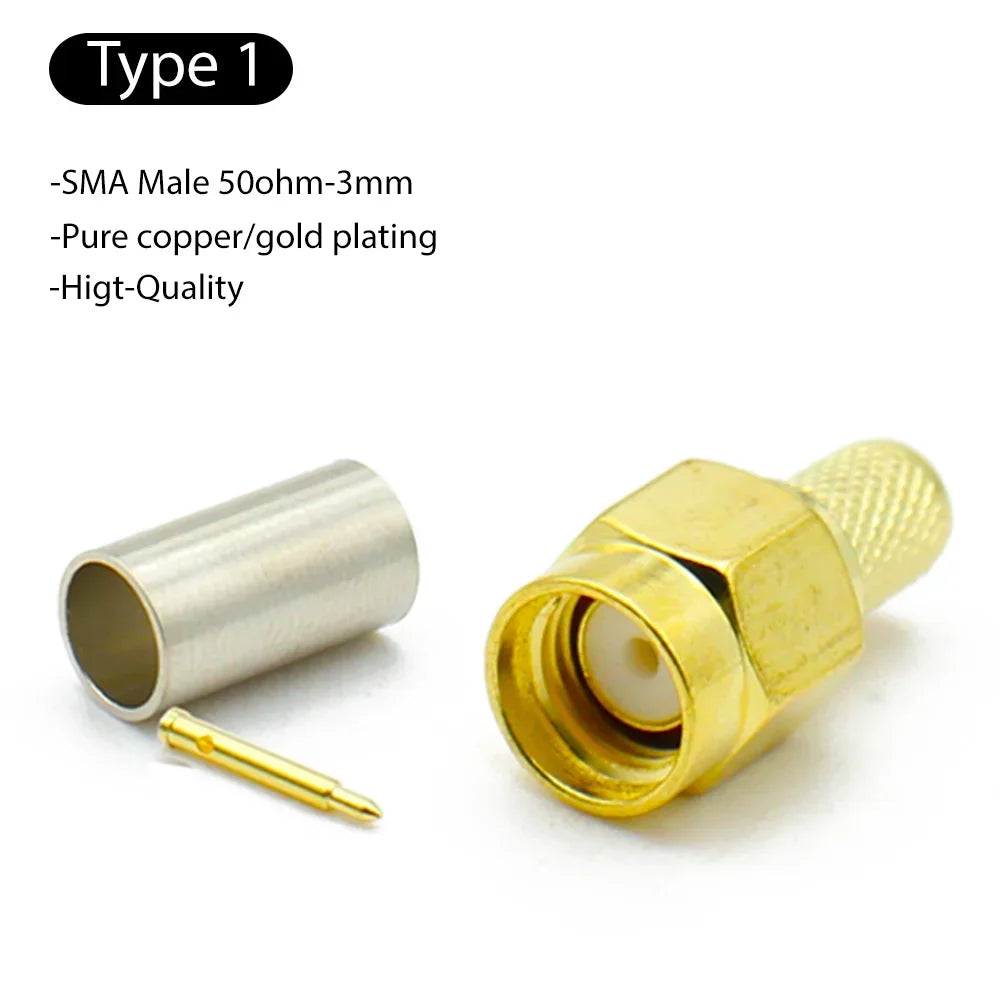 2/10pcs SMA RPSMA Male Plug / Female Jack Bulkhead Crimp RF Coaxial Connector For RG58 LMR195 RG142 RG400 Cable Wire Terminal