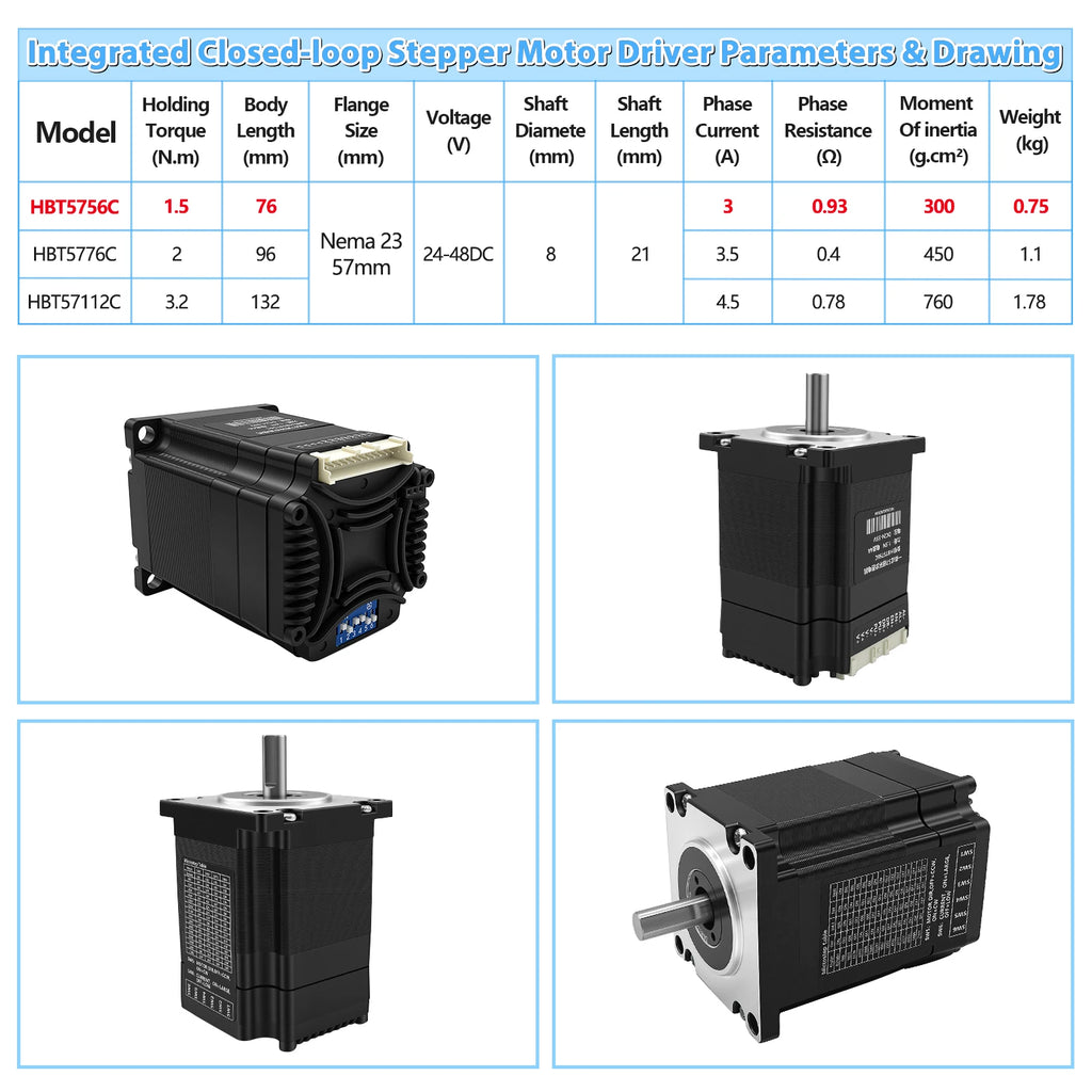 Nema23 57mm Closed Loop Integrated Motor Driver Kit All-in-one 1.5Nm/2Nm/3.2Nm 8mm Hybrid Servo Motor Drive With Encoder For CNC