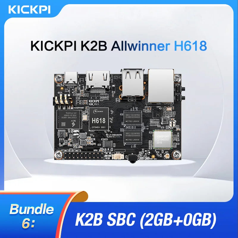 KICKPI K2B 4GB DDR 32GB EMMC H618 SBC, Quad-Core Cortex-A53, Mali-G31 MP2, 4K HDMI, Gigabit Ethernet, WiFi 5, BT