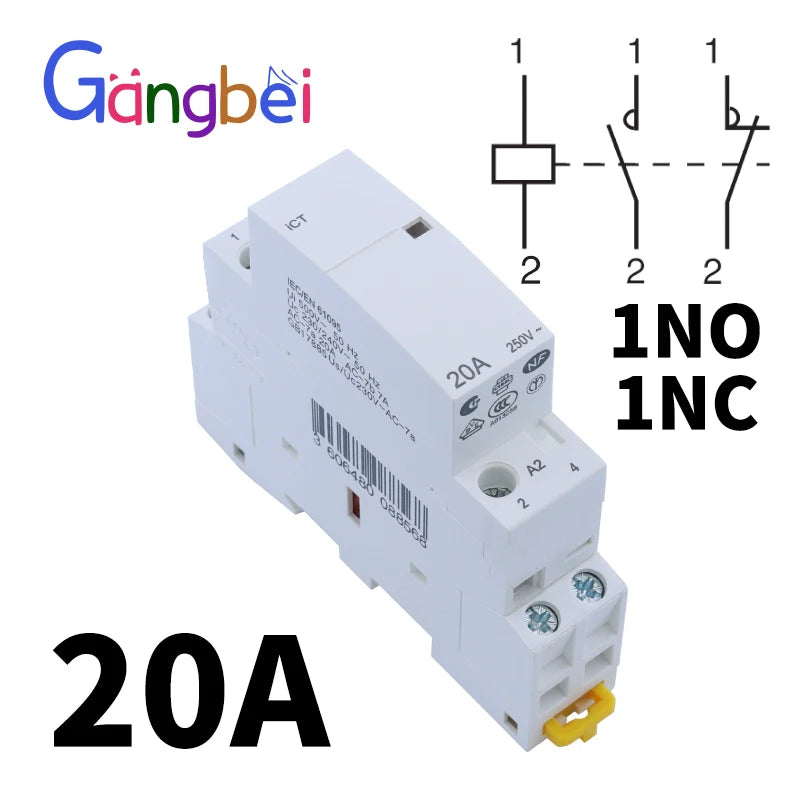 Modular Household Contactor 220V ICT 2P 16A 20A 25A 2NC 2NO 1NO 1NC 50/60Hz