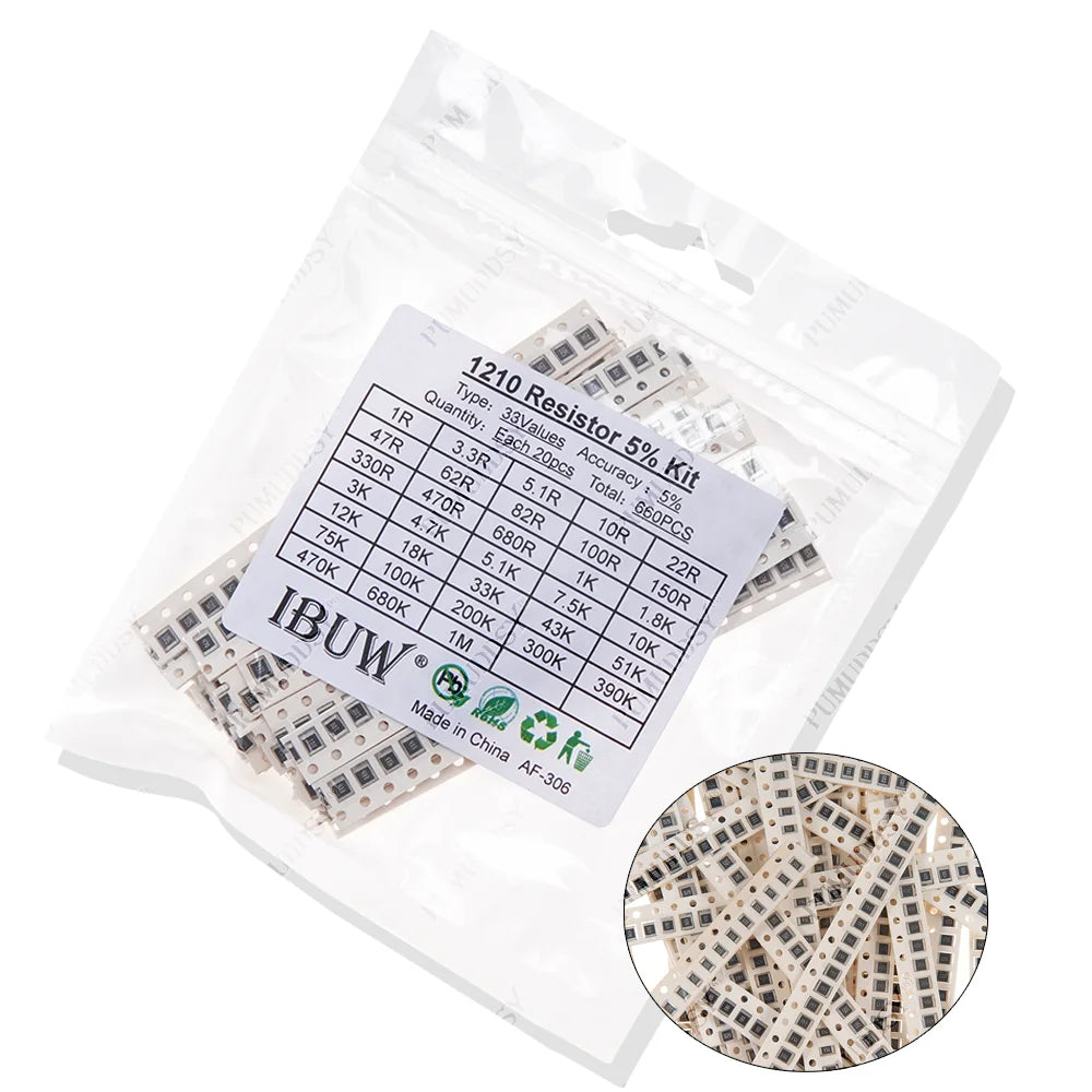 200pcs 660pcs 720pcs 4000pcs 0402 0603 0805 1206 1210 2512 smd resistor kit igmopnrq assorted kit 10k 100k 1k 1r 100r 220r 1% 5%