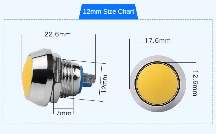 12MM Small Mini Metal Push Button Switch 12V 220v On Off Start Stop Momentary Colorful Black Oxide Waterproof Round Head Wedding
