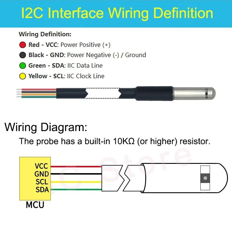 1PCS SHT40 SHT30 SHT20 SHTC3 SHT45 SHT35 SHT31 Digital Temperature Humidity Sensor Stainless Steel I2C Probe with IIC Interface