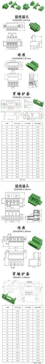 1sets 2EDGWC 3.81mm 5.08mm 3.5mm Pitch 15EDG Terminal Block Through-wall Welding-free Plug-in Type 2~24P with Flange Fixed Panel
