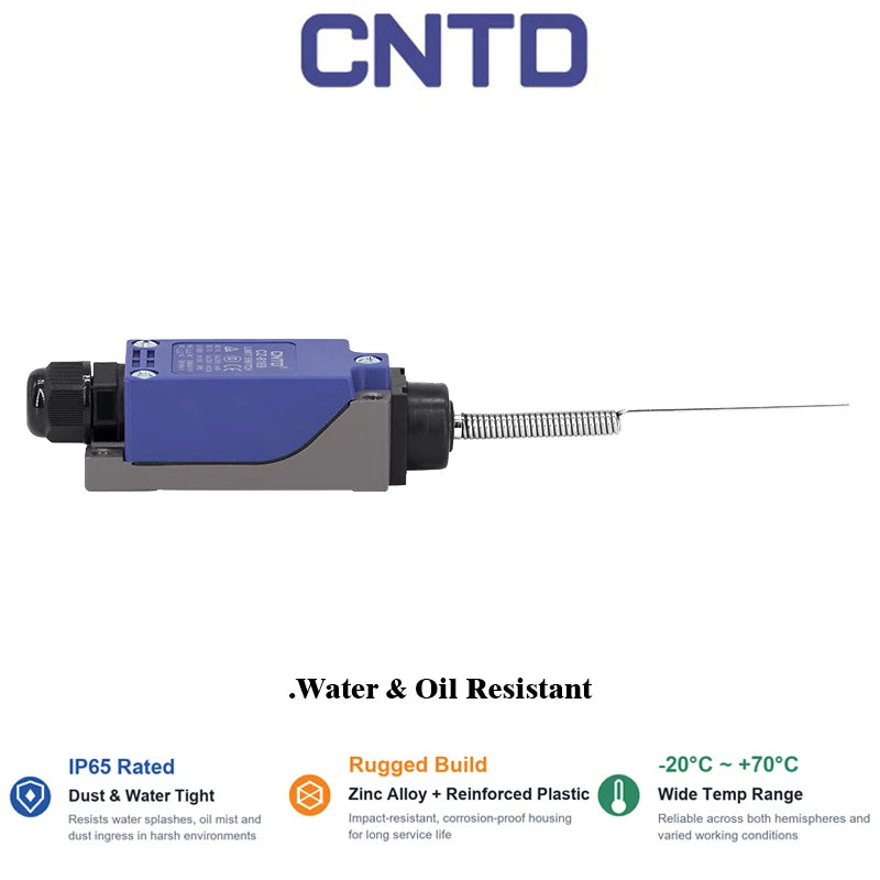 CNTD CZ-8169N 10A IP67 Spring Rod Vertical Limit Switch 250VAC 1NO 1NC SPDT Zinc Alloy Industrial Automation