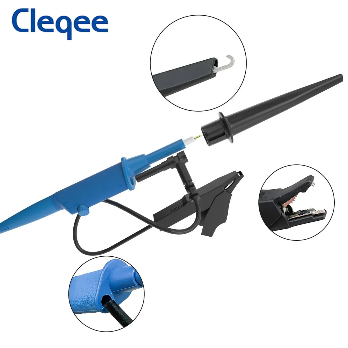 Cleqee P2301B Oscilloscope Probe 10:1 with Alligator Clip BNC 300MHz Protective Cap Scope Clip Probe for Tektronix HP X10