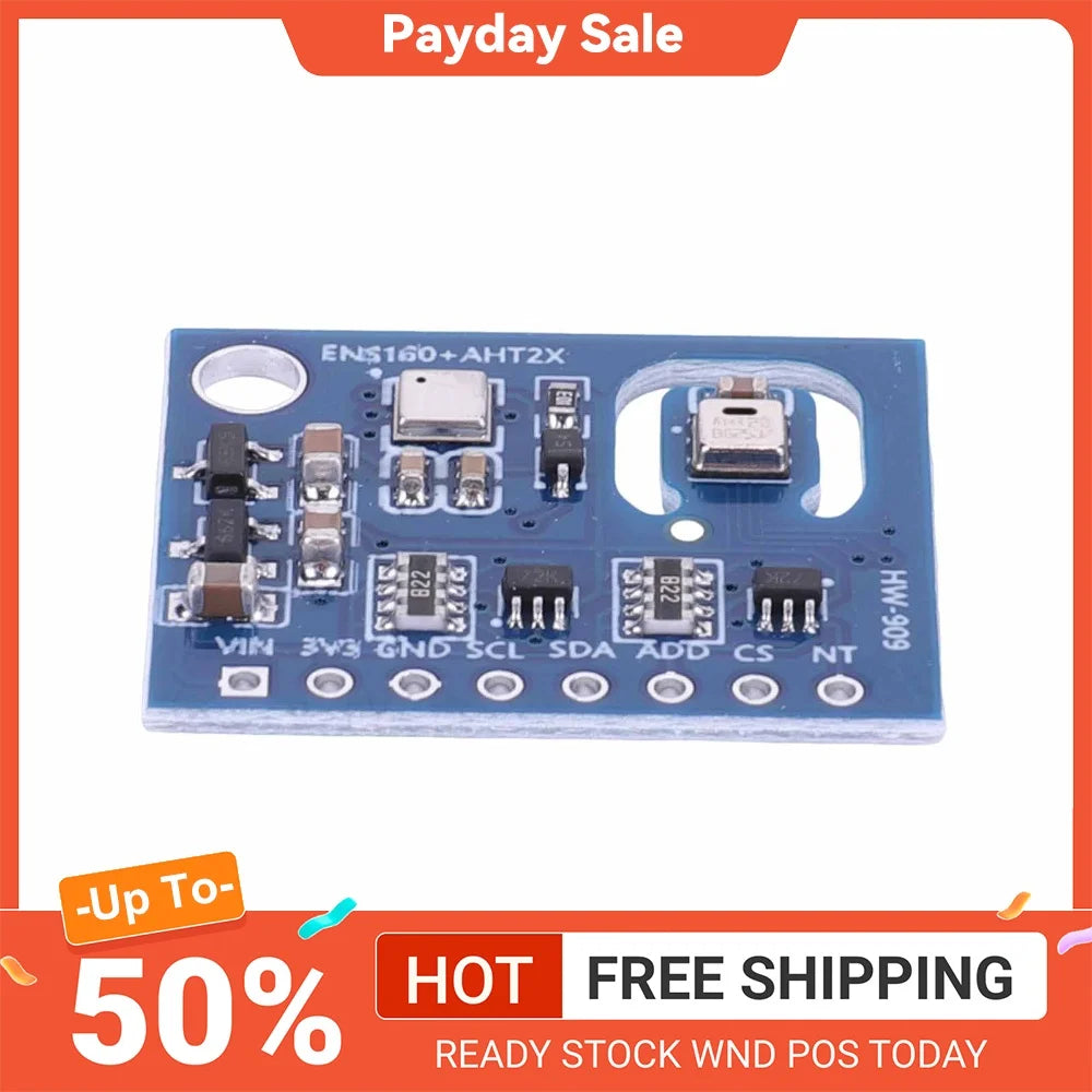 ENS160+AHT21 Air Quality and Temperature Humidity Sensor Carbon Dioxide CO2 ECO2 TVOC Gas Sensor Module High-Precision